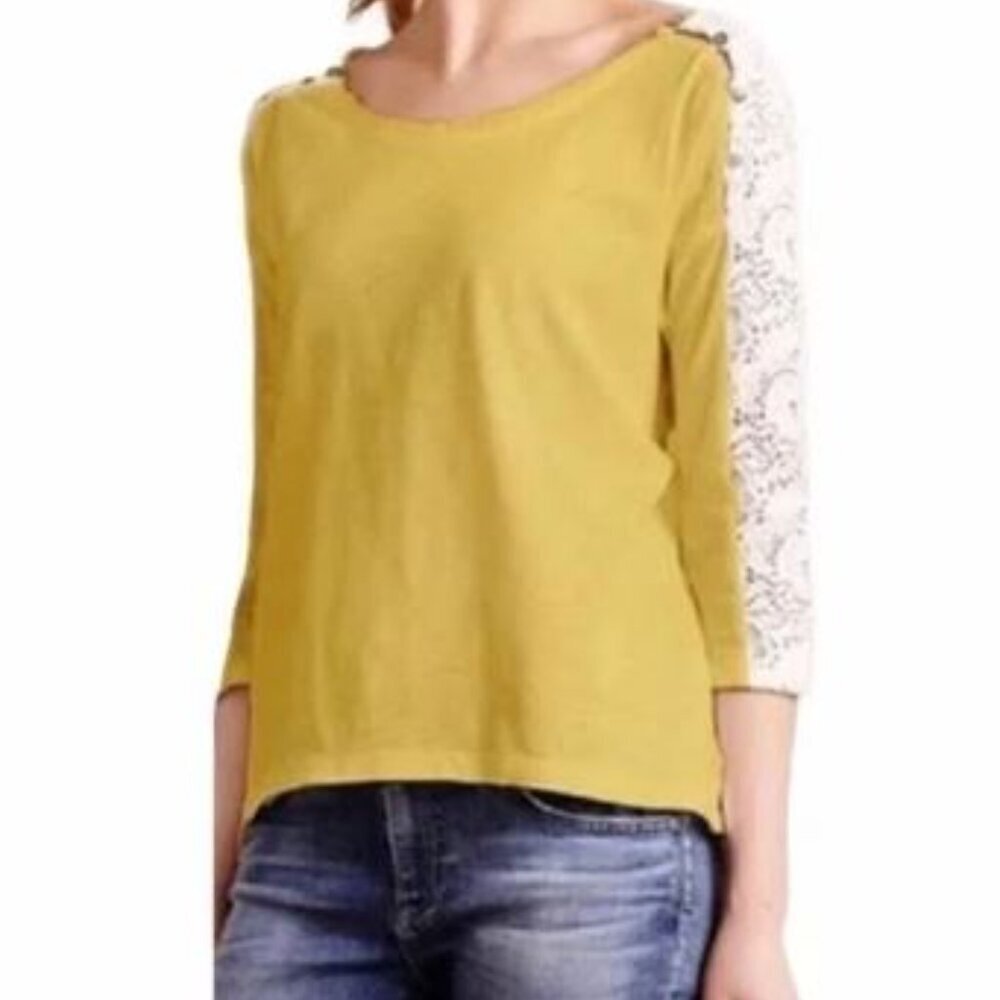 ANTHRO LITTLE YELLOW BUTTON MABEL 3/4 SLEEVE TOP XS